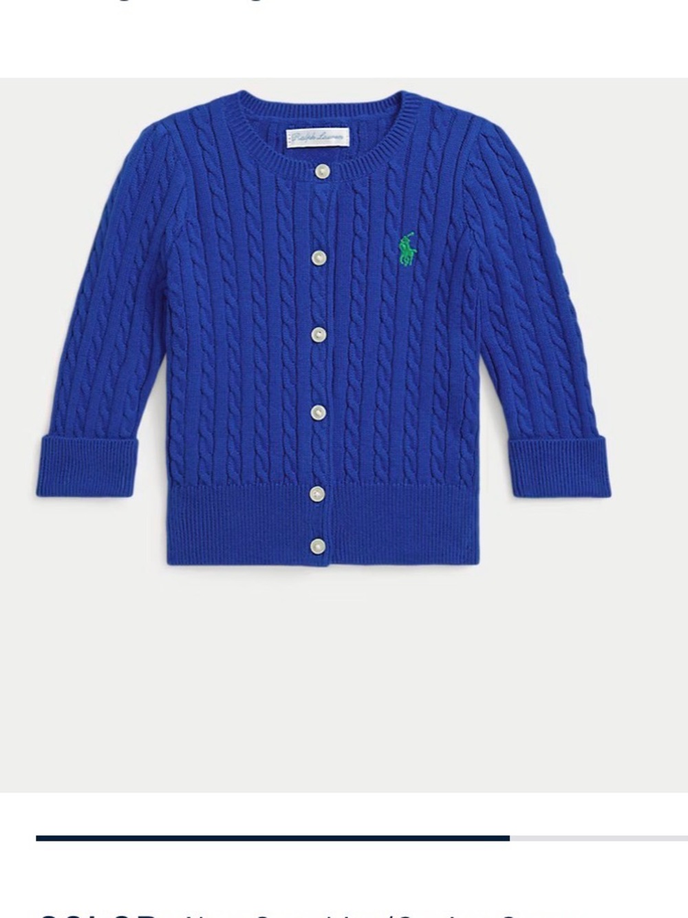 NWT Ralph Lauren Baby Girl Mini Cable Cotton Cardigan Blue 6M $55